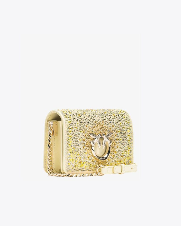 Crossbody Bags Pinko Galleria Full-Rhinestone Mini Love Bag Click Safari Beige-Light Gold - Image 3
