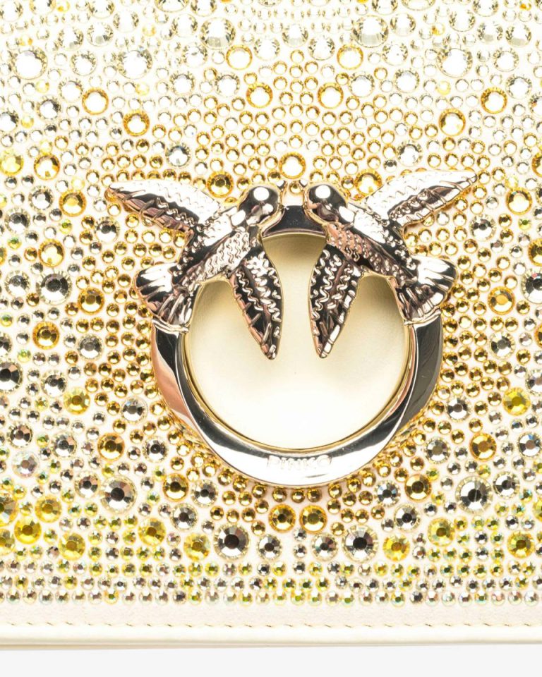 Crossbody Bags Pinko Galleria Full-Rhinestone Mini Love Bag Click Safari Beige-Light Gold - Image 4