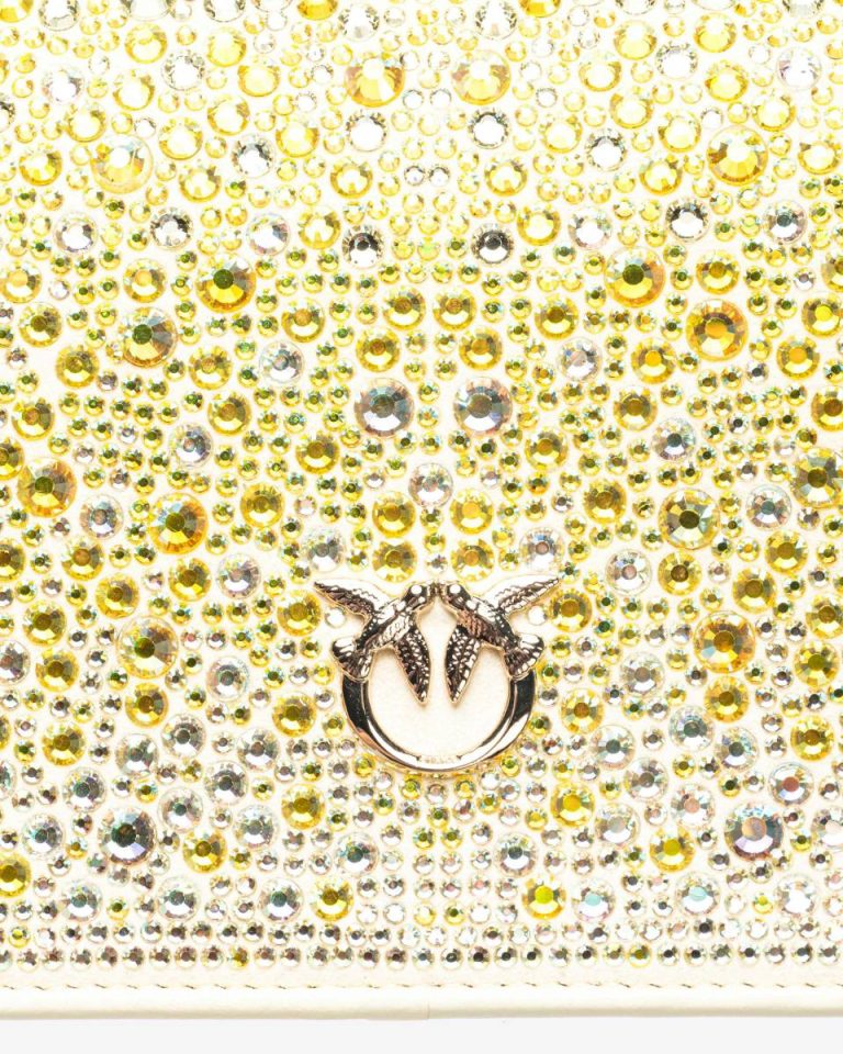Crossbody Bags Pinko Galleria Full-Rhinestone Mini Love Bag Click Safari Beige-Light Gold - Image 5