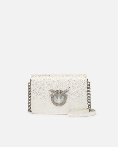 Crossbody Bags Pinko Galleria Love Bag Mini Crossbody Bag With Laminated Reptile Skin Silver-Old Silver