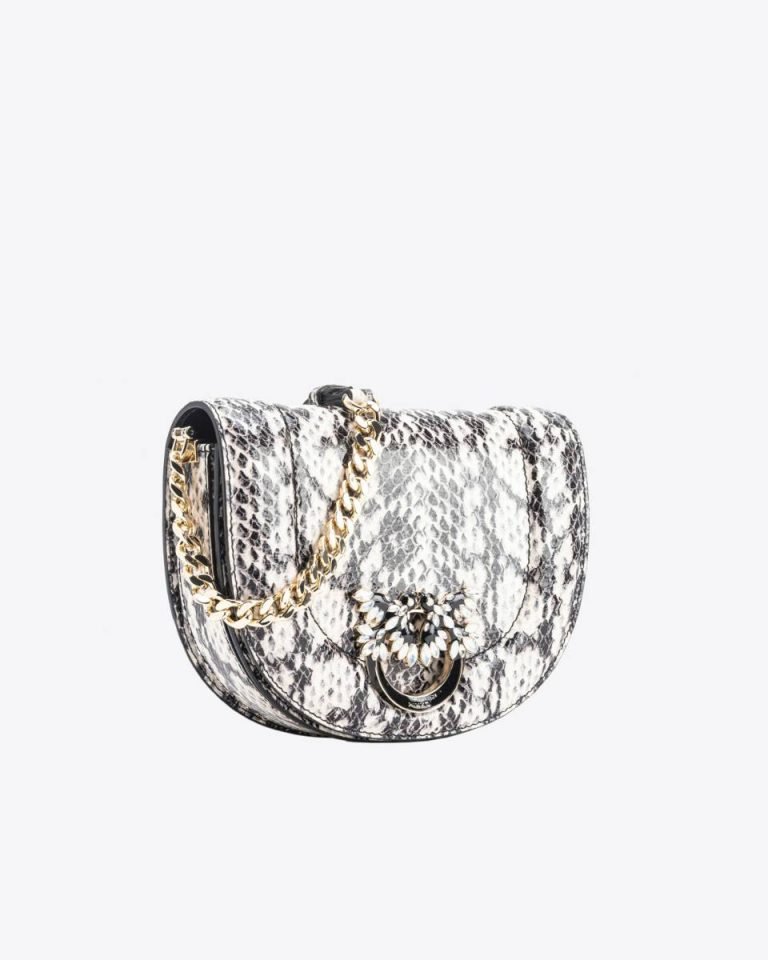 Crossbody Bags Pinko Galleria Mini Love Bag Click Round In Reptile-Print Leather White/Black-Light Gold - Image 3