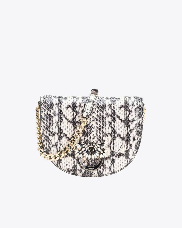 Crossbody Bags Pinko Galleria Mini Love Bag Click Round In Reptile-Print Leather White/Black-Light Gold
