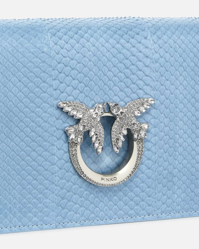 Crossbody Bags Pinko Galleria Mini Love Bag Crossbody Bag In Shiny Reptile Skin Dusty Blue-Old Silver - Image 3