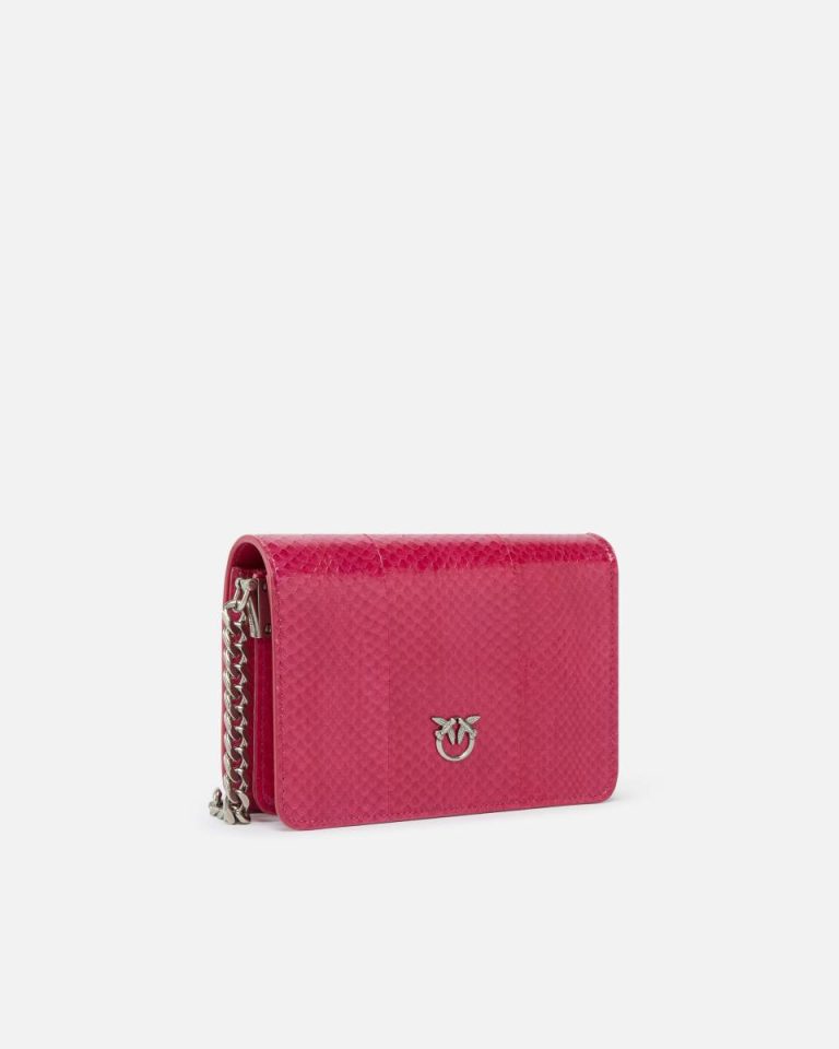 Crossbody Bags Pinko Galleria Mini Love Bag Crossbody Bag In Shiny Reptile Skin Fuchsia-Cactus Flower-Old Silver - Image 2