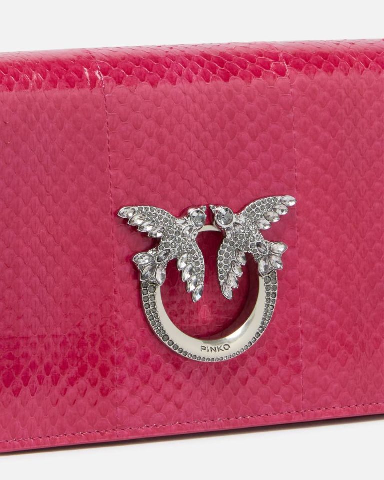 Crossbody Bags Pinko Galleria Mini Love Bag Crossbody Bag In Shiny Reptile Skin Fuchsia-Cactus Flower-Old Silver - Image 3