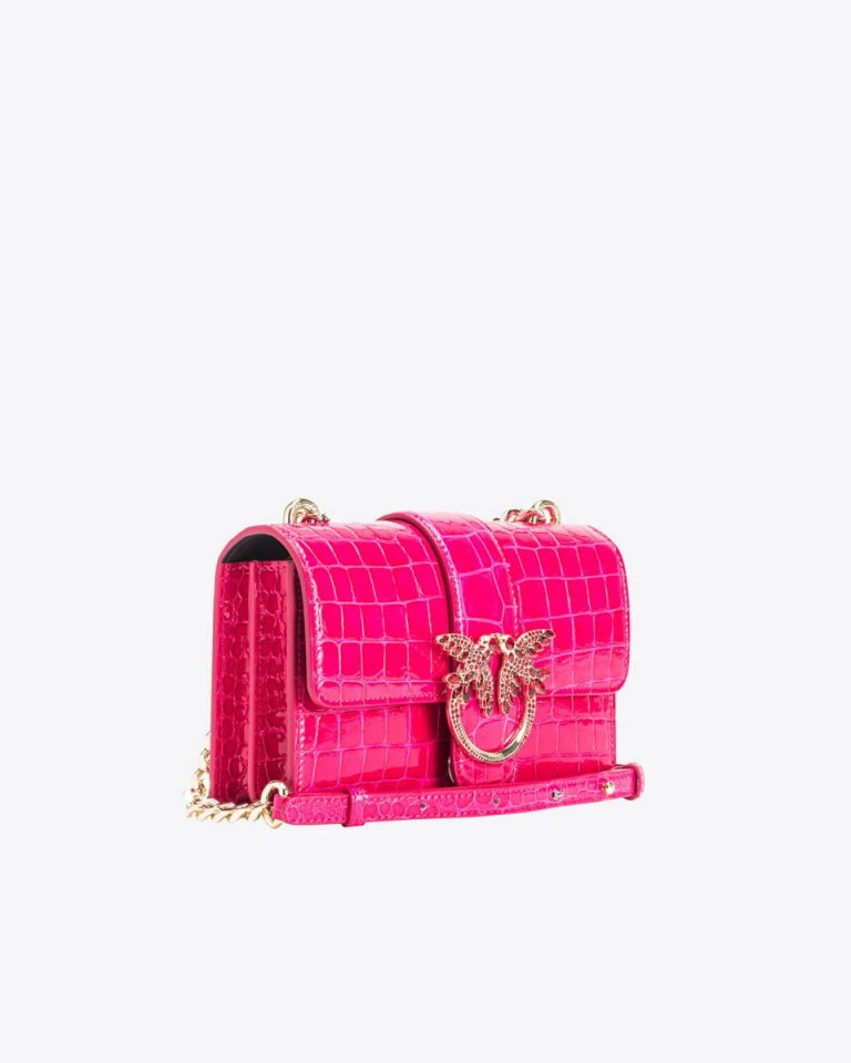 Crossbody Bags Pinko Galleria Mini Love Bag One In Shiny Coloured Crocodile-Print Leather Pinko Pink-Light Gold - Image 3