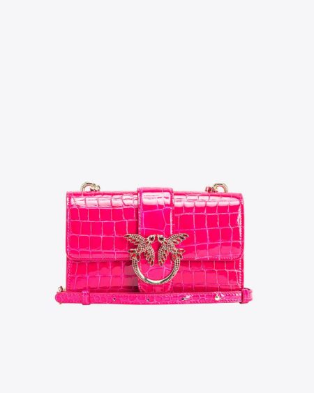 Crossbody Bags Pinko Galleria Mini Love Bag One In Shiny Coloured Crocodile-Print Leather Pinko Pink-Light Gold