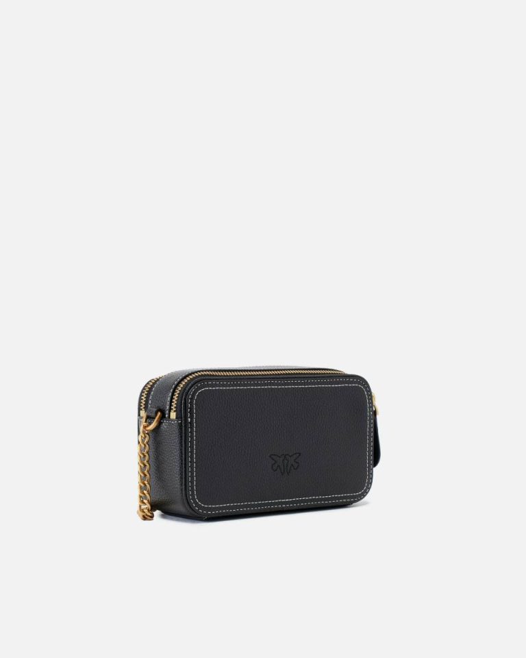 Crossbody Bags Pinko Small Crossbody Bag With Raised Love Birds Logo Black-Antique Gold - Image 2