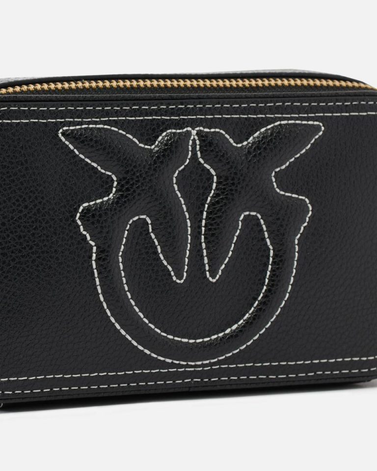 Crossbody Bags Pinko Small Crossbody Bag With Raised Love Birds Logo Black-Antique Gold - Image 3