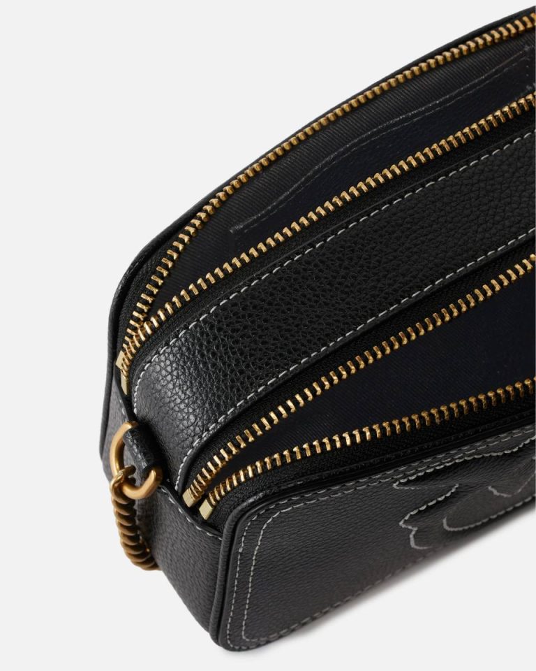 Crossbody Bags Pinko Small Crossbody Bag With Raised Love Birds Logo Black-Antique Gold - Image 4