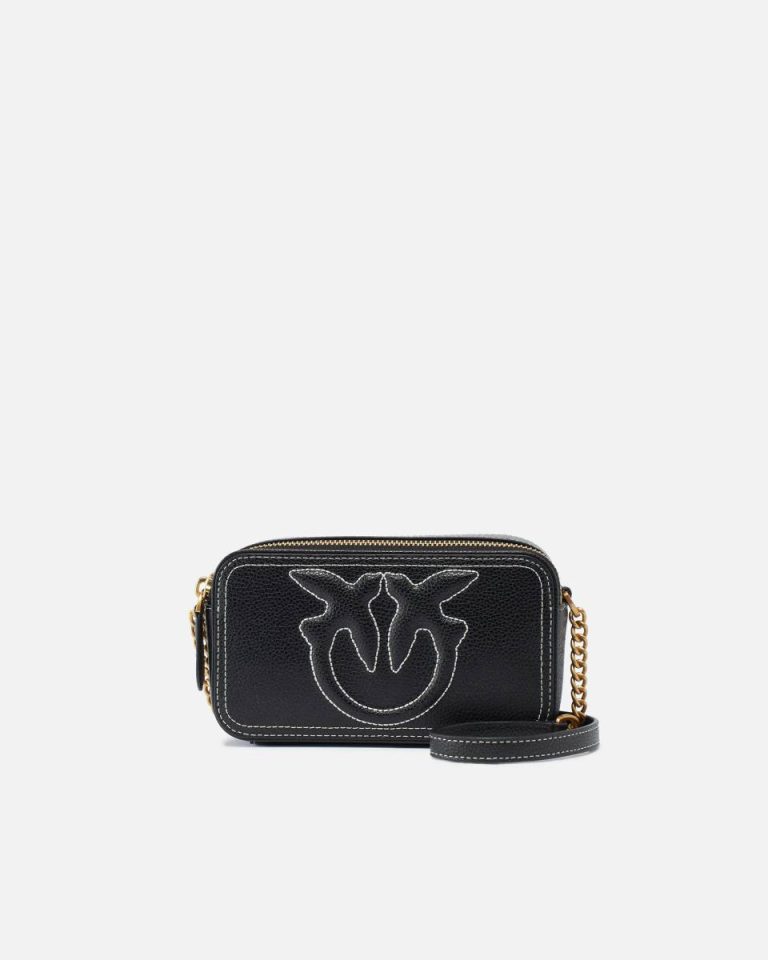 Crossbody Bags Pinko Small Crossbody Bag With Raised Love Birds Logo Black-Antique Gold