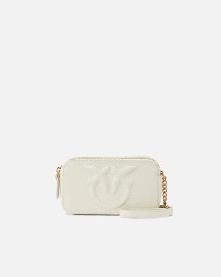 Crossbody Bags White+White-Antique Gold Small Crossbody Bag With Raised Love Birds Logo Pinko