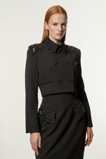 Crystal Embellished Tailored Double Breast Jacket Tailoring Ivory Karen Millen Women