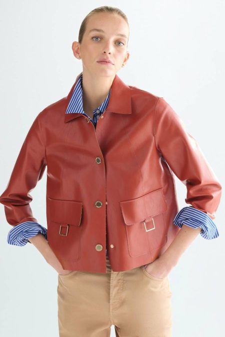 Cubes Faux-Leather Straight-Fit Short Jacket Purificacion Garci Women Rust Jackets