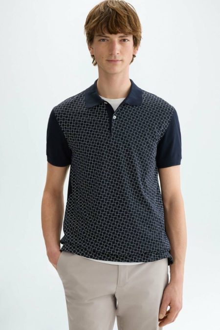 Cubos Print Piqué Polo Shirt Polo Shirts Navy/White Purificacion Garci Men