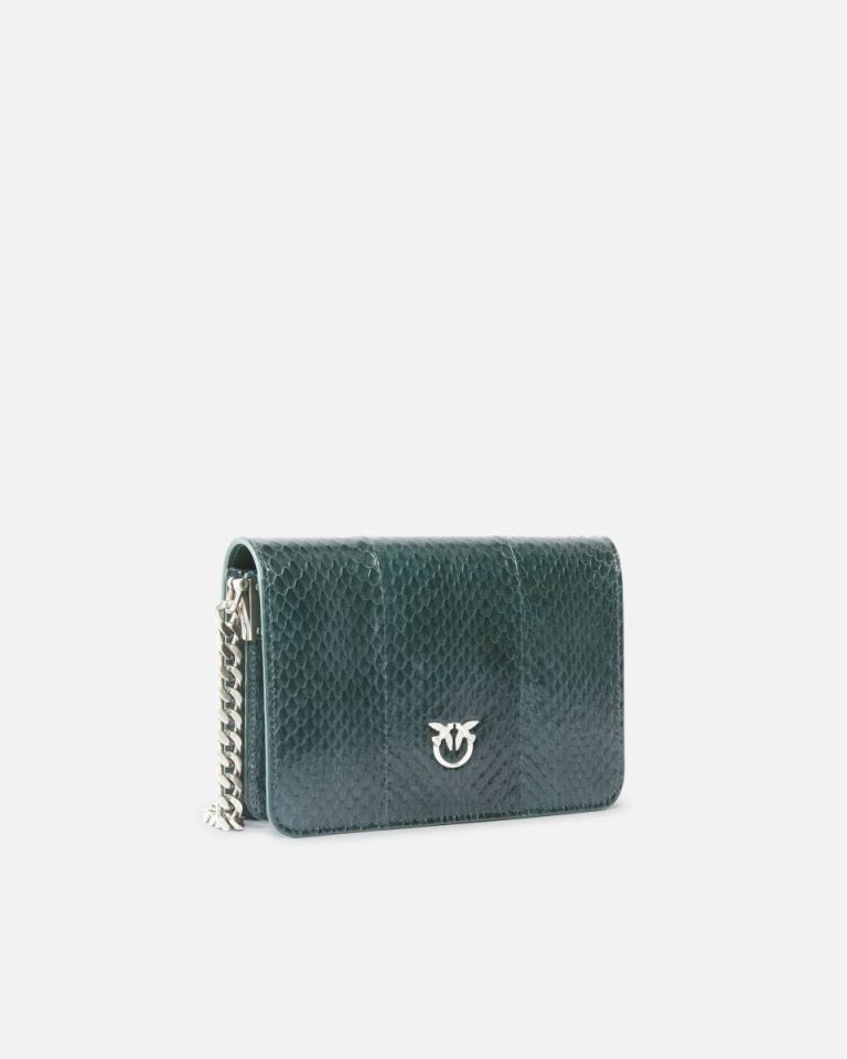 Dark Green-Old Silver Pinko Galleria Mini Love Bag Crossbody Bag In Shiny Reptile Skin Crossbody Bags - Image 2