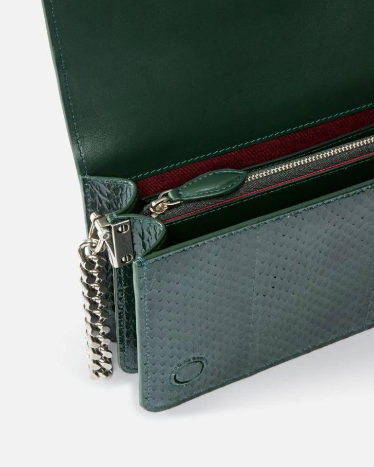 Dark Green-Old Silver Pinko Galleria Mini Love Bag Crossbody Bag In Shiny Reptile Skin Crossbody Bags - Image 4