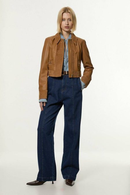 Denim Contrast Stitch Detail Straight Leg Jean Tailoring Women Mid Blue Karen Millen