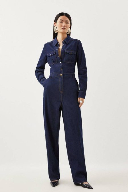 Denim Long Sleeve Jumpsuit Karen Millen Denim Women