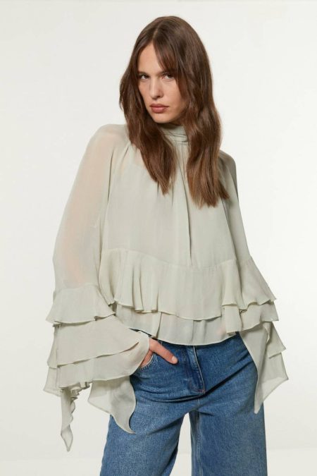 Drama Kimono Viscose Georgette Woven Blouse Women Karen Millen Sage Tops
