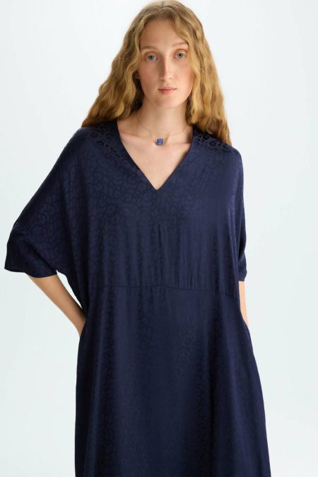 Dresses Navy Gutenberg Jacquard Oversize Midi Dress Women Purificacion Garci