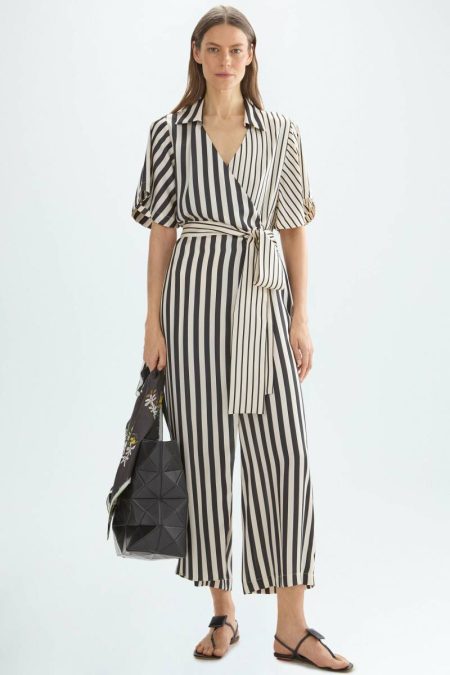 Dresses Striped Twill Wrap Culotte Jumpsuit Women Ecru/Black Purificacion Garci