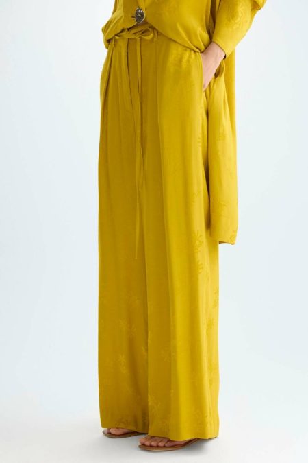 Evening Mustard Women Purificacion Garci Floral Jacquard Wide-Leg Trousers