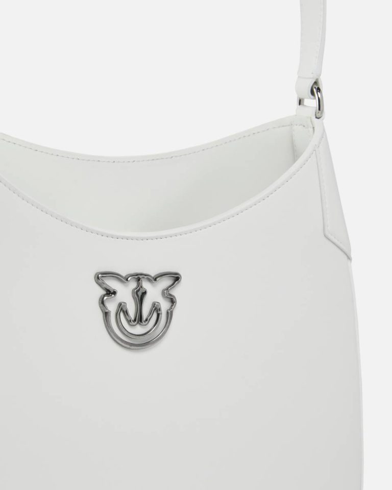 Faded Sand Beige-Old Silver Shoulder Bags Pinko Galleria Hobo Shoulder Bag In Smooth Leather - Image 3