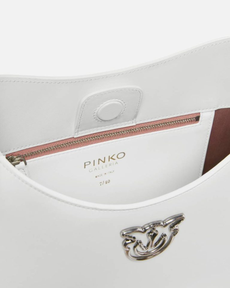 Faded Sand Beige-Old Silver Shoulder Bags Pinko Galleria Hobo Shoulder Bag In Smooth Leather - Image 4