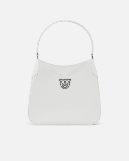 Faded Sand Beige-Old Silver Shoulder Bags Pinko Galleria Hobo Shoulder Bag In Smooth Leather