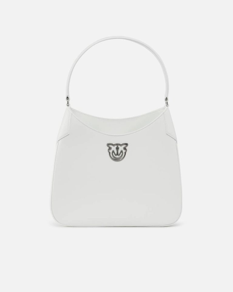 Faded Sand Beige-Old Silver Shoulder Bags Pinko Galleria Hobo Shoulder Bag In Smooth Leather