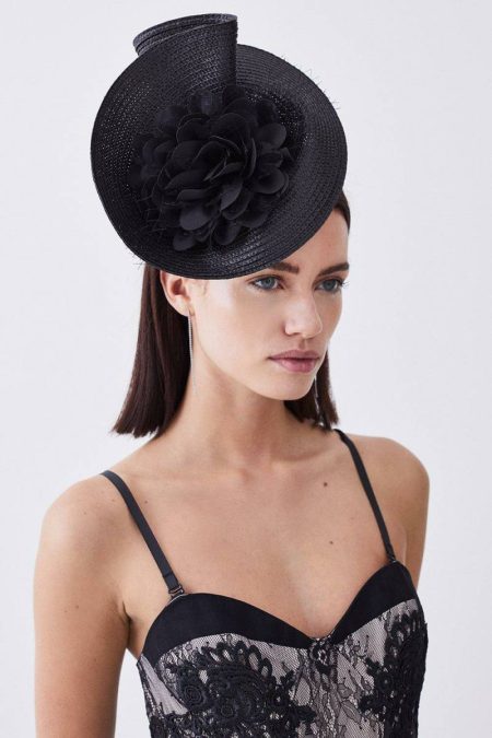 Fascinators Karen Millen Asymmetric Flower & Feather Fascinator Navy Women