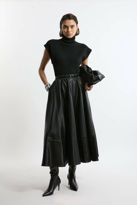 Faux Leather Full Maxi Skirt Women Camel Karen Millen Skirts