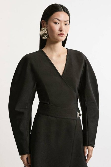 Figure Form Bandage Banana Sleeve Knit Top Women Tailoring Cream Karen Millen