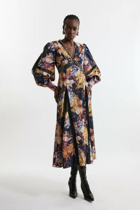 Floral Floral Studded Lace Woven Maxi Dress Karen Millen Women Tailoring