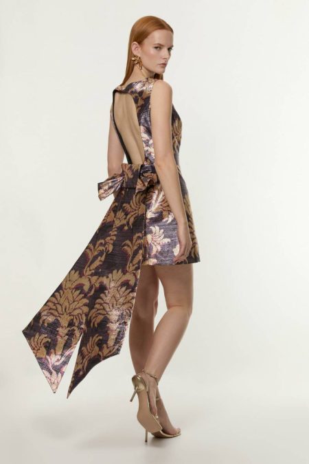 Floral Karen Millen Women Metallic Floral Tailored Bow Detail Mini Dress Tailoring