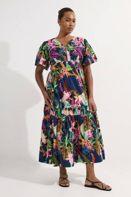 Floral Maxi Dresses Plus Size Shirred Cotton Tiered Floral Print Woven Maxi Dress Karen Millen Women