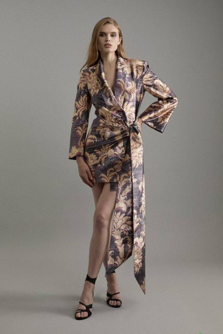 Floral Petite Metallic Floral Tailored Blazer Mini Dress Women Karen Millen Tailoring