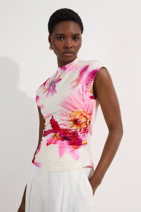 Floral Print Jersey Sleeveless Top Tops Women Karen Millen Multi