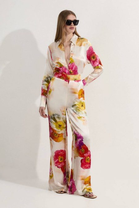 Floral Satin Woven Pants Women Floral Two-Piece Sets Karen Millen