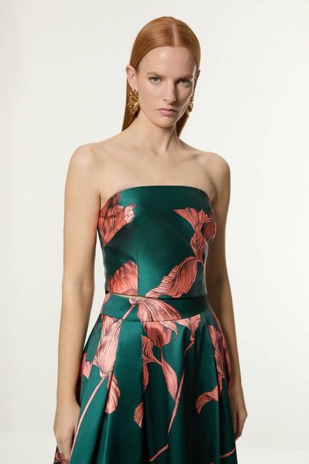 Floral Women Karen Millen Floral Jacquard Panelled Woven Shirred Top Tops