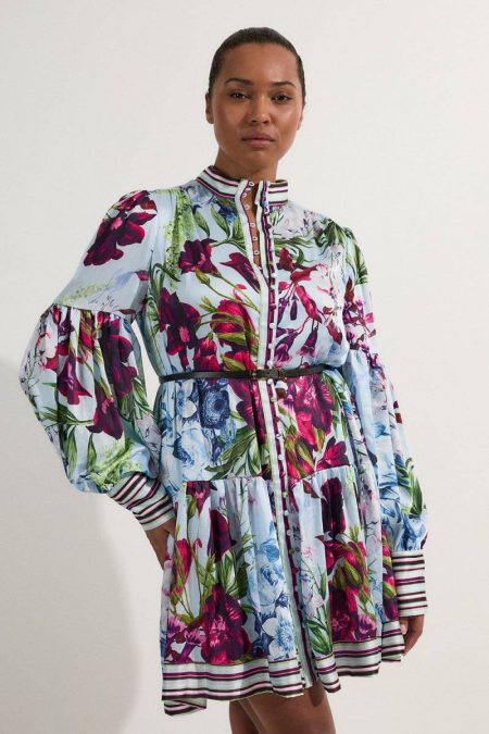 Floral Women Karen Millen Plus Size Floral Printed Balloon Sleeve Woven Mini Dress Mini Dresses