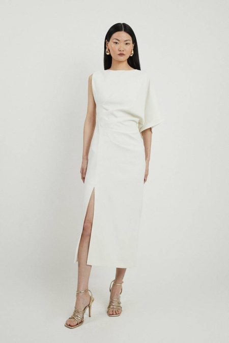 Fluid Tailored Asymmetric Sleeve Midi Dress Maxi Dresses Ivory Karen Millen Women