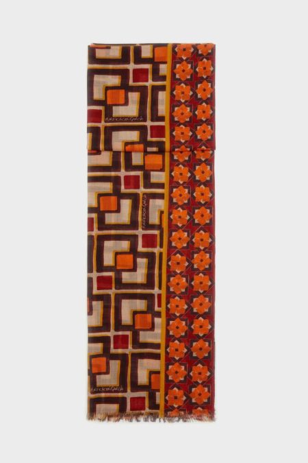 Gardenia/Burgundy/Orange Scarves Africubos Wool Scarf Purificacion Garci Men
