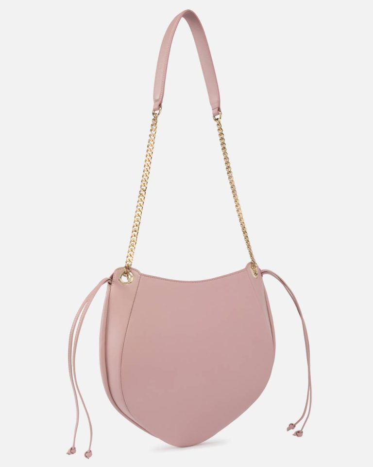 Gathered Nappa Leather Hobo Bag With Chain Shoulder Strap Pinko Galleria Crossbody Bags Pale Mauve-Light Gold - Image 2