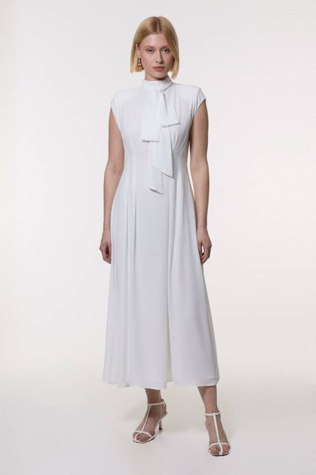 Georgette Pleated Woven Maxi Dress Women Karen Millen Maxi Dresses Ivory
