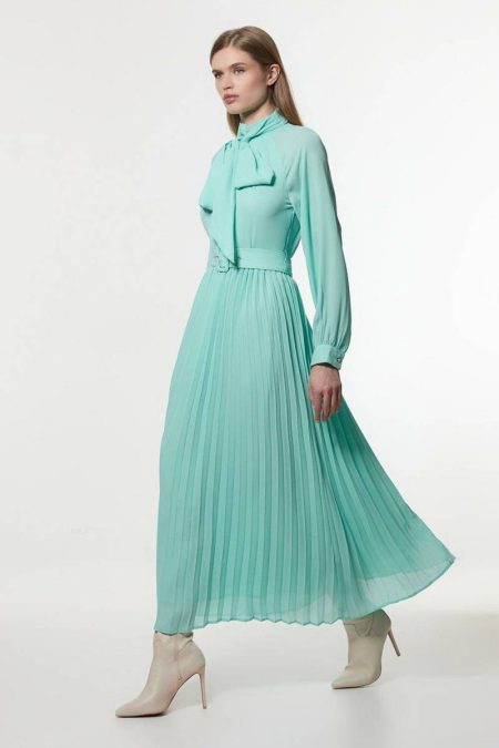 Georgette Tie Neck Woven Belted Maxi Dress Mint Maxi Dresses Women Karen Millen