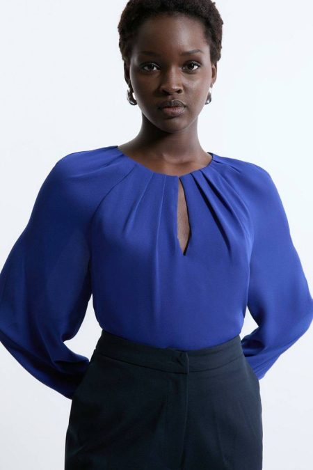 Georgette Woven Long Sleeved Keyhole Blouse Blue Tailoring Women Karen Millen