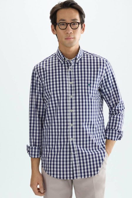 Gingham Check Poplin Shirt Ink Blue/White Men Shirts Purificacion Garci