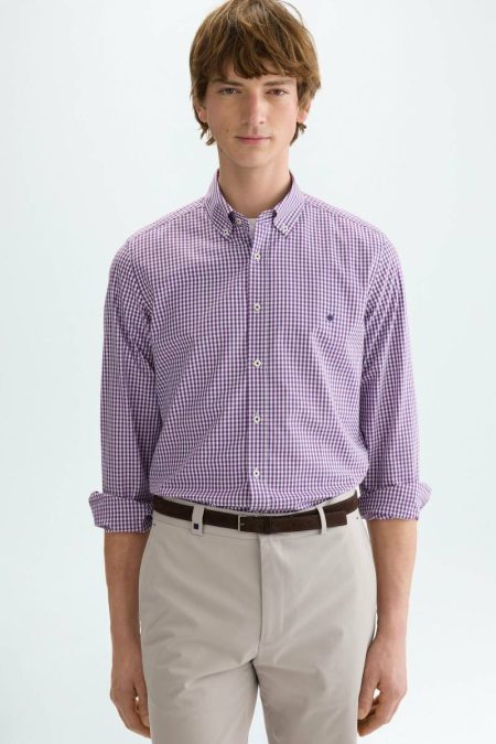 Gingham Check Poplin Shirt Men Purificacion Garci Shirts Purple/White
